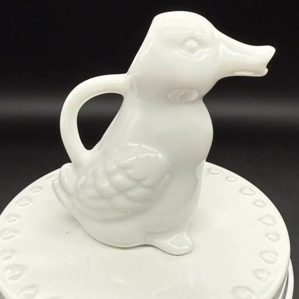 Vintage White Ceramic Duck Creamer Mini Pitcher Figural Bird Cottagecore 3”